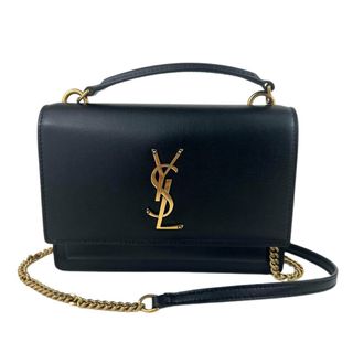 サンローラン(Saint Laurent)の美品 SAINT LAURENT PARIS サンローランパリ SUNSET CHAIN WALLET サンセット チェーン ウォレット  Calfskin Leather カーフスキンレザー Black ブラック(ショルダーバッグ)