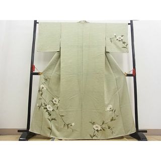 平和屋野田店■訪問着　手描き　枝花文　銀彩　逸品　n-fw5176(着物)