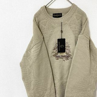 ナチュラルヴィンテージ(natuRAL vintage)のデザインニット セーター 刺繍ロゴ 太アーム クルーネック ウール L(ニット/セーター)