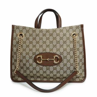 グッチ(Gucci)のグッチ ホースビット 1955 2WAY チェーン ミディアム トート ハンドバッグ GGキャンバス レザー ベージュ ブラウン 茶 ゴールド金具 621144 GUCCI（新品・未使用品）(トートバッグ)