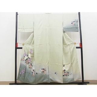 平和屋野田店■訪問着　手描き　草花文　暈し染め　金銀彩　逸品　n-hv3790(着物)