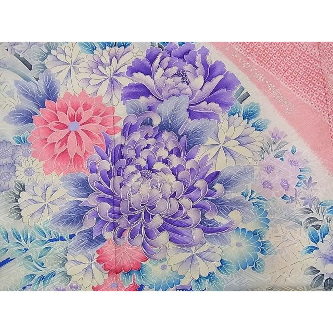 平和屋野田店■豪華振袖　絞り　銀駒刺繍　束ね熨斗段菊花文　銀彩　逸品　n-ow0989 レディースの水着/浴衣(振袖)の商品写真