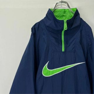 ナイキ(NIKE)のナイキ　ナイロンプルオーバー　ハーフジップ　ビッグロゴ　白タグ　90s L(ナイロンジャケット)