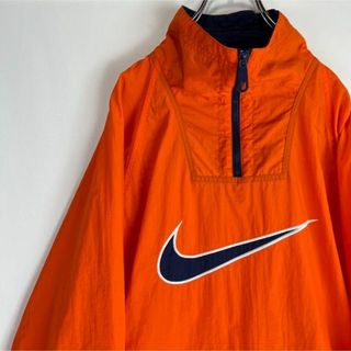 ナイキ(NIKE)のナイキ　ナイロンプルオーバー　ハーフジップ　ビッグロゴ　白タグ　90s L(ナイロンジャケット)