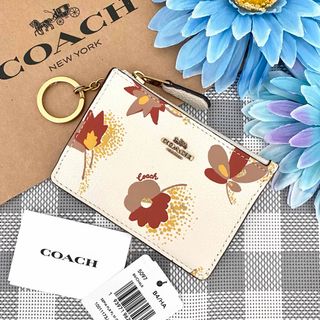 コーチ(COACH)の【新品】COACH コーチ 花柄 ホワイト レザー コインケース(コインケース)