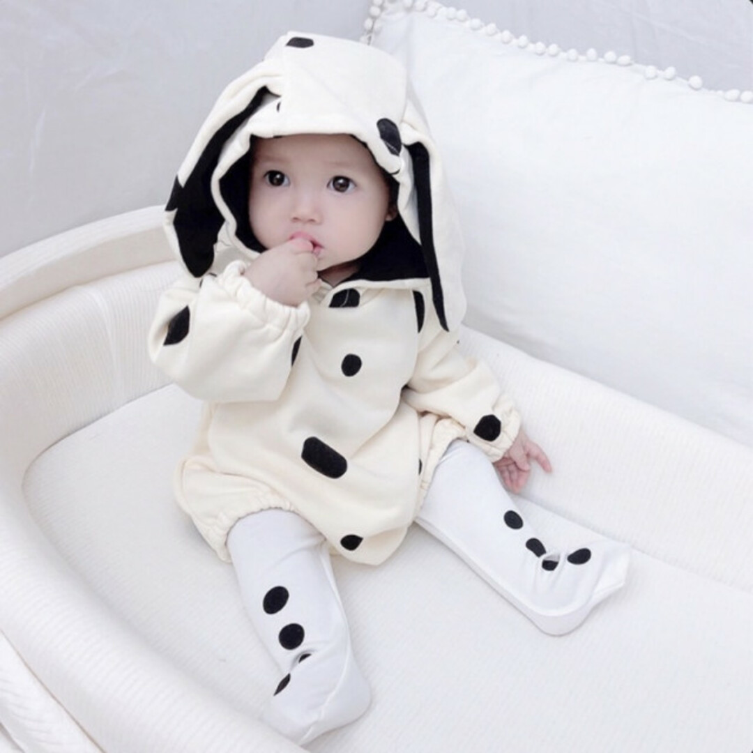ダルメシアン ロンパース タイツセット 73 スウェット 新品 赤ちゃん 犬 キッズ/ベビー/マタニティのベビー服(~85cm)(ロンパース)の商品写真