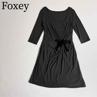 フォクシー(FOXEY)の美品　NATURAL by FOXEY フォクシー チュニックワンピース　リボン(ひざ丈ワンピース)