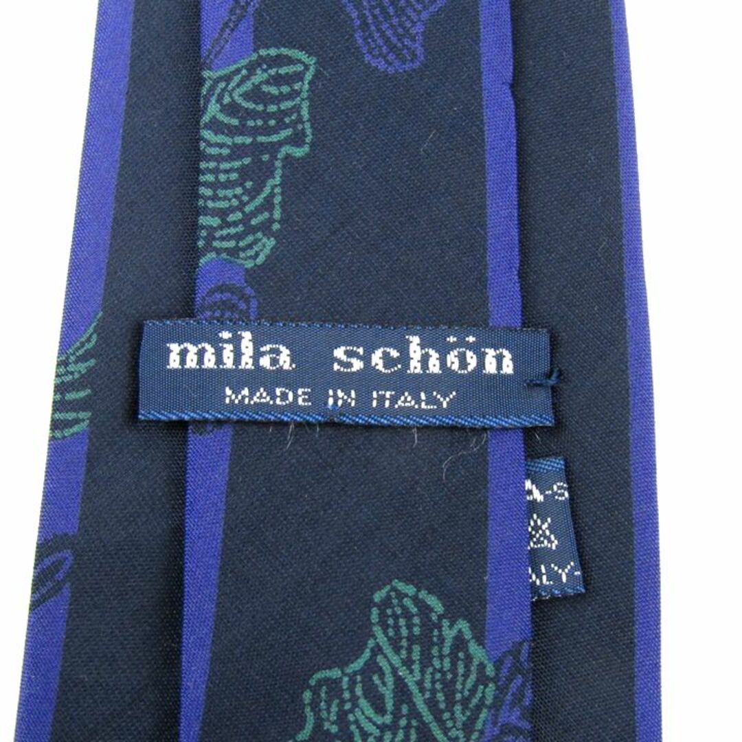 mila schon(ミラショーン)のミラショーン ブランドネクタイ 花柄 ロゴマーク シルク イタリア製 メンズ ネイビー mila schon メンズのファッション小物(ネクタイ)の商品写真