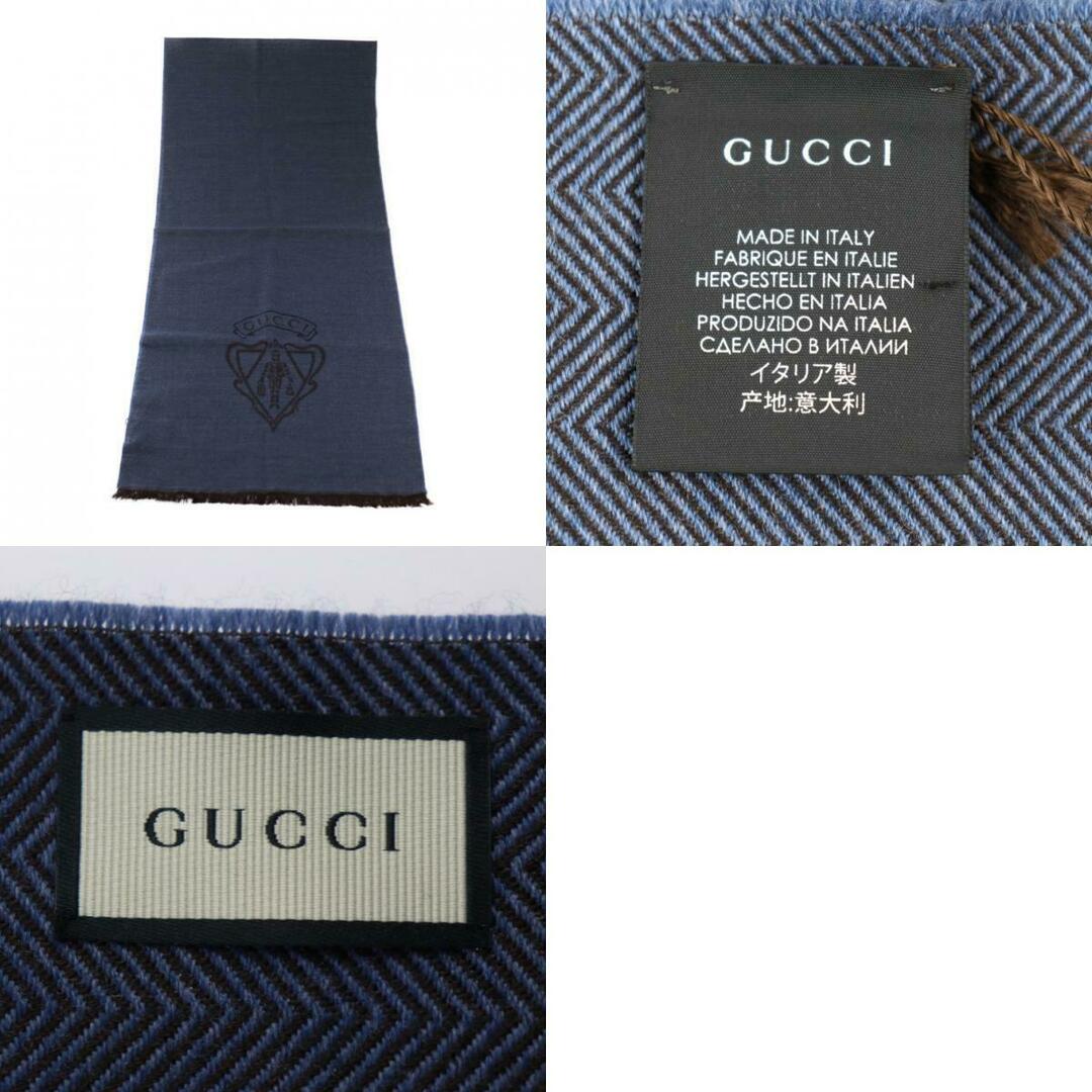 Gucci(グッチ)のGUCCI グッチ クレスト  マフラー 344993   ウール100％ ブルー系   ヘリンボーン ストール 【本物保証】 レディースのファッション小物(マフラー/ショール)の商品写真