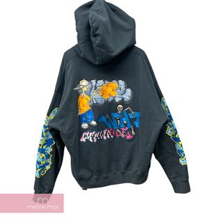 OFF-WHITE 2022AW Graff Pupp Skate Hoodie Outerspace Multi OMBB085F22FLE014 オフホワイト グラフパップスケートフーディ アウタースペースマルチ プルオーバーパーカー プリント 刺繍 グレーネイビー サイズXL 【240212】【中古-B】【me04】(パーカー)