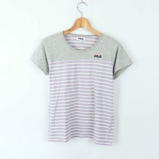 フィラ(FILA)のフィラ 半袖Tシャツ ボーダー柄 スポーツウエア レディース Mサイズ グレー×パープル FILA(Tシャツ(半袖/袖なし))