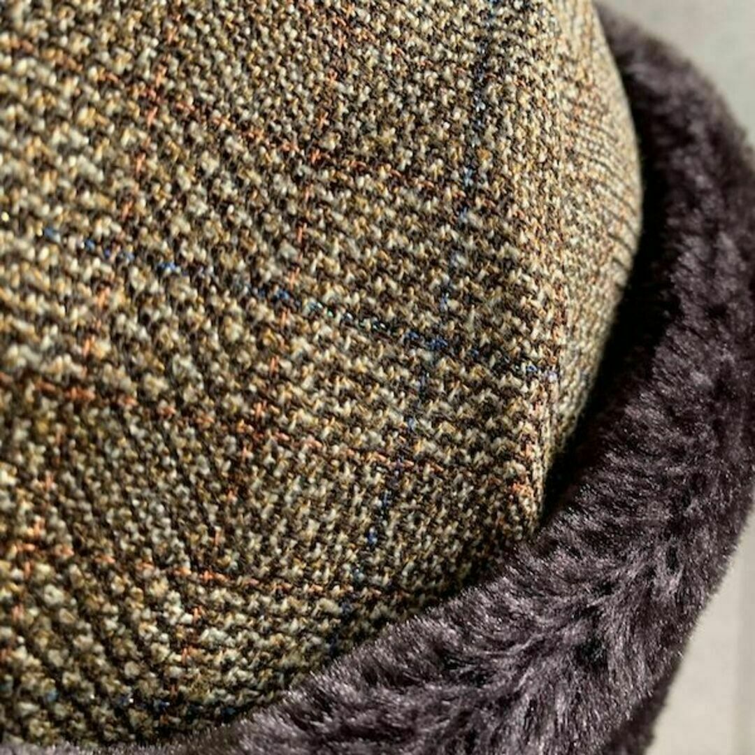 送料込 帽子 フィッシャーマン ツィード チェック ファー ウシャンカ 秋冬 茶 メンズの帽子(ニット帽/ビーニー)の商品写真