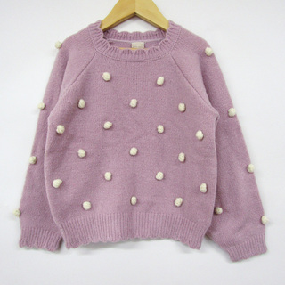 プティマイン 長袖セーター デザインニット キッズ 女の子用 Lサイズ パープル petit main(ニット)