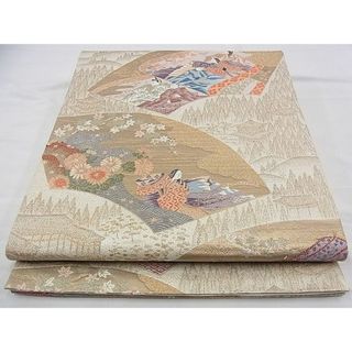 平和屋野田店■六通柄袋帯　扇面取寺院王朝文　金糸　逸品　n-bg0852(帯)