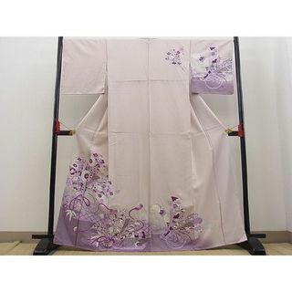 平和屋野田店■訪問着　刺繍　束ね熨斗エ霞花文　暈し染め　銀彩　逸品　n-fw5236(着物)