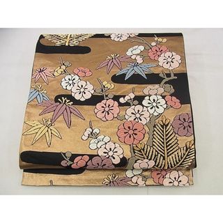 平和屋野田店■六通柄袋帯　唐織　松竹梅　黒地　金糸　逸品　n-me0860(帯)