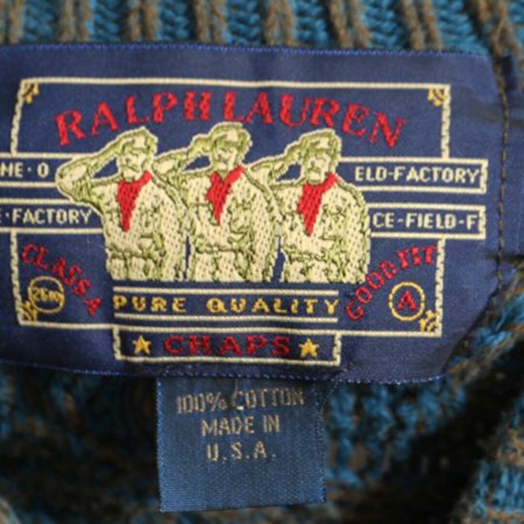 Ralph Lauren(ラルフローレン)の80s USA製 チャップス ラルフローレン デザイン ニット セーター メンズ XL 古着 ヴィンテージ POLO CHAPS ポロ コットン 総柄 3D 立体編み メンズのトップス(ニット/セーター)の商品写真