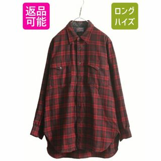 ペンドルトン(PENDLETON)の60s USA製 ペンドルトン チェック ウール シャツ メンズ L 程/ 古着 60年代 ヴィンテージ PENDLETON 長袖シャツ ポケット付き 赤 黒 米国製(シャツ)