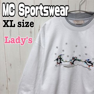 MC Sportswear ペンギン 刺繍 スウェット トレーナー 白 海外古着(トレーナー/スウェット)