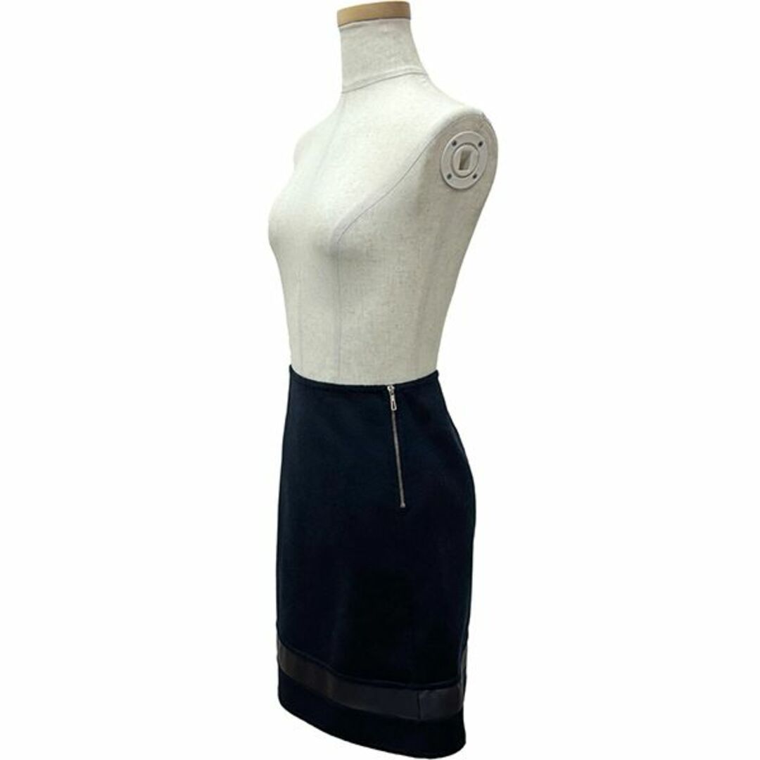 Hermes(エルメス)のエルメス ダブルフェイス スカート カシミヤ ラムスキン ブルーノワール ネイビー 青 レディース 未使用 1992 レディースのスカート(ひざ丈スカート)の商品写真