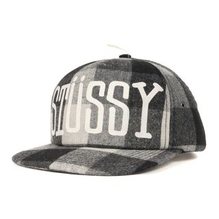 ステューシー(STUSSY)のSTUSSY ステューシー キャップ 00s バッファローチェック フロッキープリント 5パネルキャップ デッドストック ブラック グレー 00年代 アーカイブ 帽子【メンズ】(キャップ)