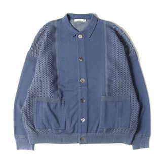 YASHIKI ヤシキ カーディガン サイズ:2 23SS プレーティング編み 襟付き コットン ニットカーディガン Hanaakari Collar Cardigan 矢絣柄 羽織 スモーキーブルー 日本製 トップス セーター【メンズ】【中古】(カーディガン)