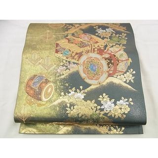 平和屋野田店■六通柄袋帯　唐織　楽器吉祥花文　螺鈿本金真珠箔　逸品　n-me0766(帯)