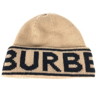 バーバリー(BURBERRY)のバーバリー BURBERRY ロゴ 8023983 ビーニー 帽子 ニット帽 ニットキャップ ニット帽 カシミヤ ベージュ(ニット帽/ビーニー)