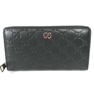 グッチ(Gucci)のグッチ GUCCI グッチシマ 473928 GG ロングウォレット ラウンドファスナー 長財布 レザー ブラック 美品(長財布)