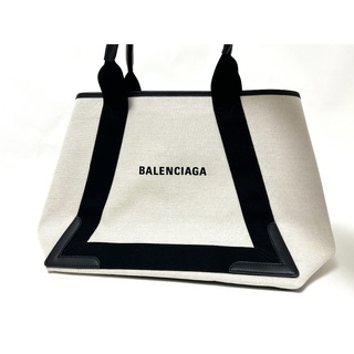 バレンシアガ(Balenciaga)のBALENCIAGA バレンシアガ ネイビー カバスM ミディアム トートバッグ キャンバス ブラック ホワイト ポーチ 581292 超美品(トートバッグ)