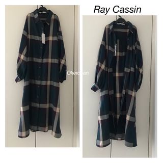 レイカズン(RayCassin)の新品タグ付き☆BIGチェック柄ロングシャツワンピース　グリーン(ロングワンピース/マキシワンピース)