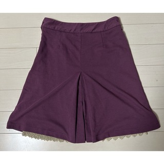 秋スカート　冬スカート　パープル　紫　Lサイズ　裾レース　おしゃれ　洗濯済　美品(ひざ丈スカート)