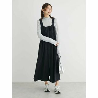 グリーンパークス(green parks)の【ブラック】SUGAR SPOON シャーリングジャンスカ 24SS/ロング丈/ジャンパースカート/フロントジップ(ロングワンピース/マキシワンピース)