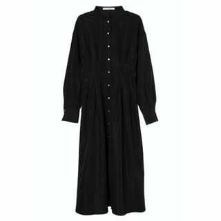 グリーンパークス(green parks)の【ブラック】ELENCARE DUE ウエストタックワンピース 24SS/長袖/ロング丈/シャツワンピース(ロングワンピース/マキシワンピース)