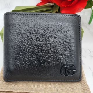 グッチ(Gucci)の【美品】 GUCCI グッチ 2つ折り財布 財布 GG マーモント 黒(折り財布)