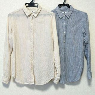 ユニクロ(UNIQLO)のМサイズ　ユニクロ　UNIQLO　プレミアムリネンシャツ　ボーダー　2枚セット(シャツ/ブラウス(長袖/七分))