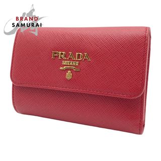 プラダ(PRADA)の美品 PRADA プラダ サフィアーノ レッド 赤 ゴールド金具 レザー 1MH025 三つ折り財布 レディース 404887 【中古】(財布)