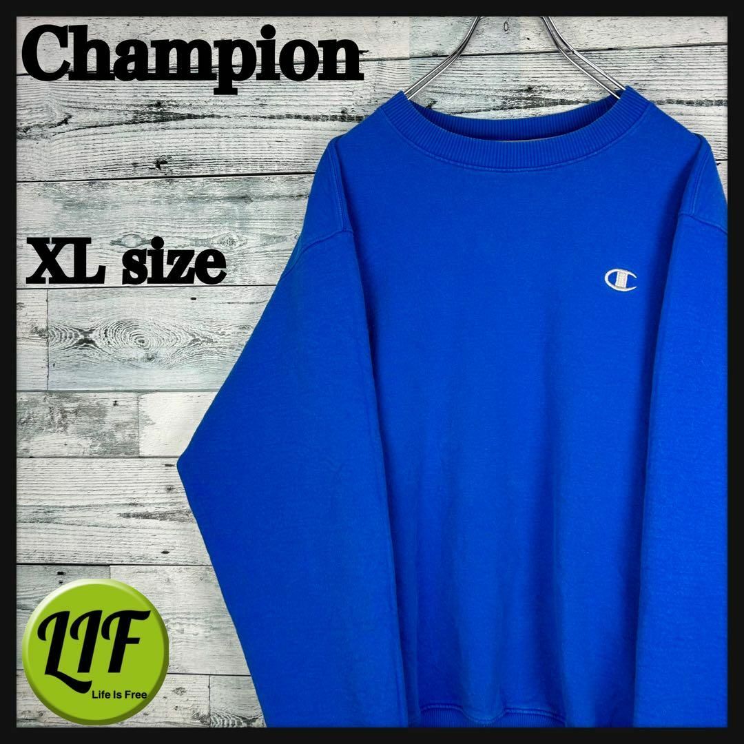 Champion(チャンピオン)のチャンピオン 刺繍ロゴ ワンポイント スウェット ブルー XL メンズのトップス(スウェット)の商品写真