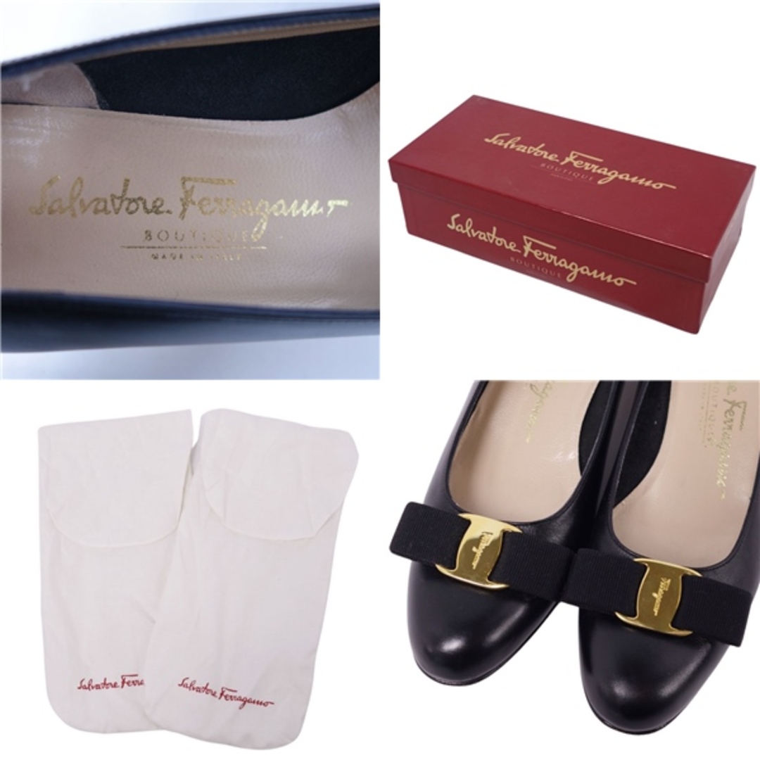 Salvatore Ferragamo(サルヴァトーレフェラガモ)の美品 サルヴァトーレ フェラガモ Salvatore Ferragamo パンプス ヴァラ ヒール カーフレザー シューズ レディース 7B(24.5cm相当) ブラック レディースの靴/シューズ(ハイヒール/パンプス)の商品写真