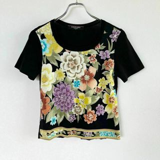 2009超美品　レオナール　セーター　ニット　L　花柄　シルク混　ブラック