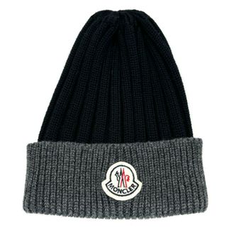 モンクレール(MONCLER)の【在庫一掃】MONCLER モンクレール ニットキャップ ビーニー ニット帽 帽子 メンズ レディース 男女兼用 ウール    ブラック 黒 グレー ユニセックス 秋 冬【中古品】(ニット帽/ビーニー)