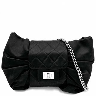 シャネル(CHANEL)のCHANEL シャネル ショルダーバッグ マトラッセ リボン チェーンショルダーバッグ クラッチバッグ 肩掛け 2.55 小さめ 2WAY かばん 鞄 サテン    ブラック 黒 シルバー金具 レディース【中古品】(ショルダーバッグ)