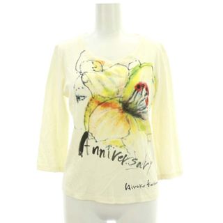 ヒロココシノ(HIROKO KOSHINO)のヒロココシノ 横顔と花柄 カットソー Tシャツ 七分袖 総柄 コットン 38(その他)