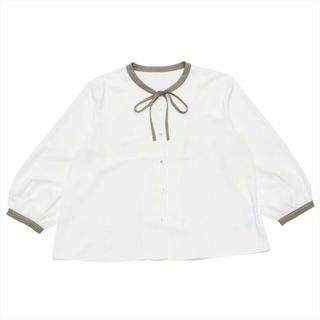 ブリックハウスバイトウキョウシャツ(BRICK HOUSE by Tokyo Shirts)の【オフホワイト】配色衿リボン 八分袖ブラウス BL02I101DU20X00-90(シャツ/ブラウス(長袖/七分))
