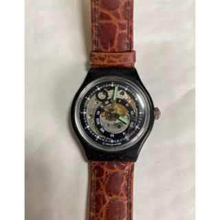 スウォッチ(swatch)のSWATCH 1993年オートマチック、Black Circles 黒/茶ベルト(腕時計(アナログ))