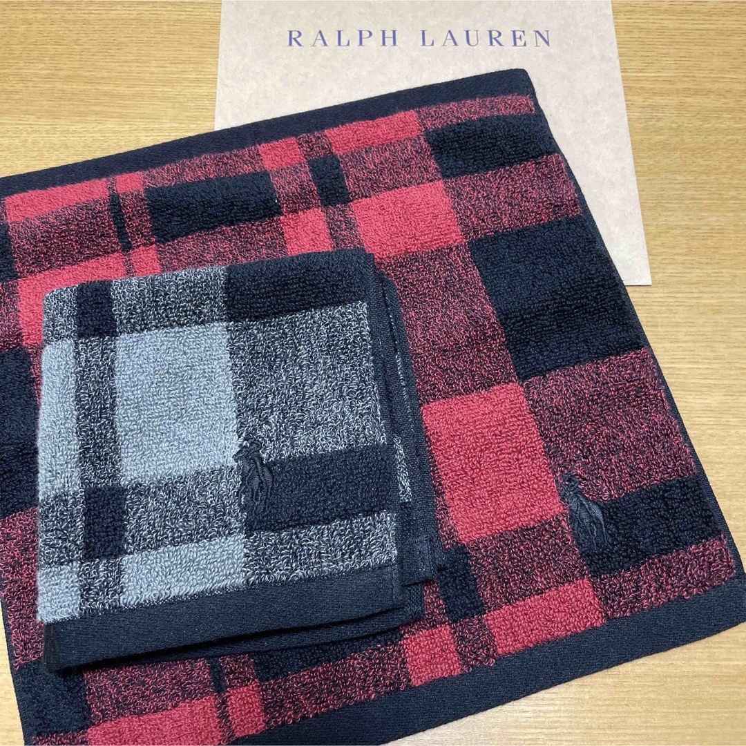 Ralph Lauren(ラルフローレン)の新品未使用　ラルフローレン　ハンドタオル　２枚　チェック　メンズ メンズのファッション小物(ハンカチ/ポケットチーフ)の商品写真