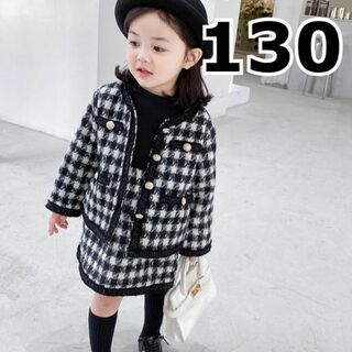 女の子 フォーマルスーツ130千鳥格子 セットアップ 上下 韓国 子供服 高品質(ドレス/フォーマル)