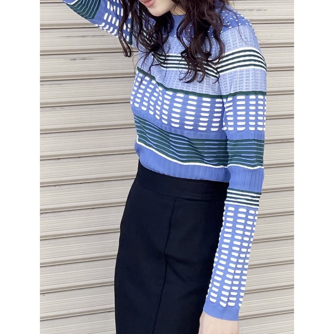 MURUA(ムルーア)の【MURUA】 マルチパターンニットTOPS ブルー レディースのトップス(シャツ/ブラウス(長袖/七分))の商品写真