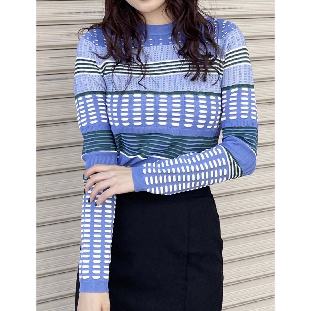 MURUA(ムルーア)の【MURUA】 マルチパターンニットTOPS ブルー レディースのトップス(シャツ/ブラウス(長袖/七分))の商品写真