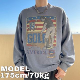 リー(Lee)のLEE リー プリントスウェット ゴルフ 90s USA製 XL ブルー 赤 青(スウェット)